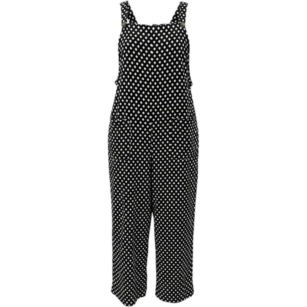 Kori Polka Dot Wide Leg Jumpsuit Womens Medium Black‎ White Square Neck B8937